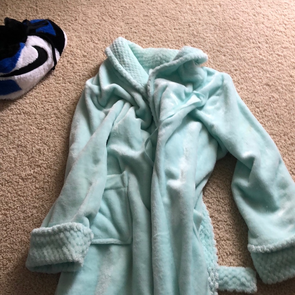 Light blue robe. Super fuzzy and soft.